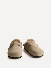 Linzi Taupe Brown Ember Suede Leather Fur Lined Slippers - Image 4 of 6
