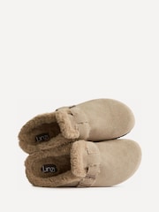 Linzi Taupe Brown Ember Suede Leather Fur Lined Slippers - Image 6 of 6