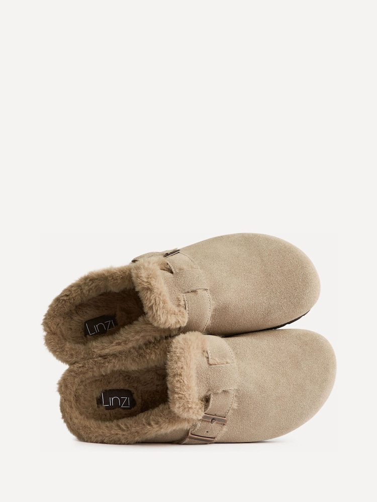 Linzi Taupe Brown Ember Suede Leather Fur Lined Slippers - Image 6 of 6 Linzi Taupe Brown Ember Suede Leather Fur Lined Slippers - Image 6 of 6