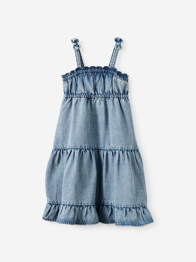 Cotton On Blue Sleeveless Denim Tiered Dress - Image 1 of 2