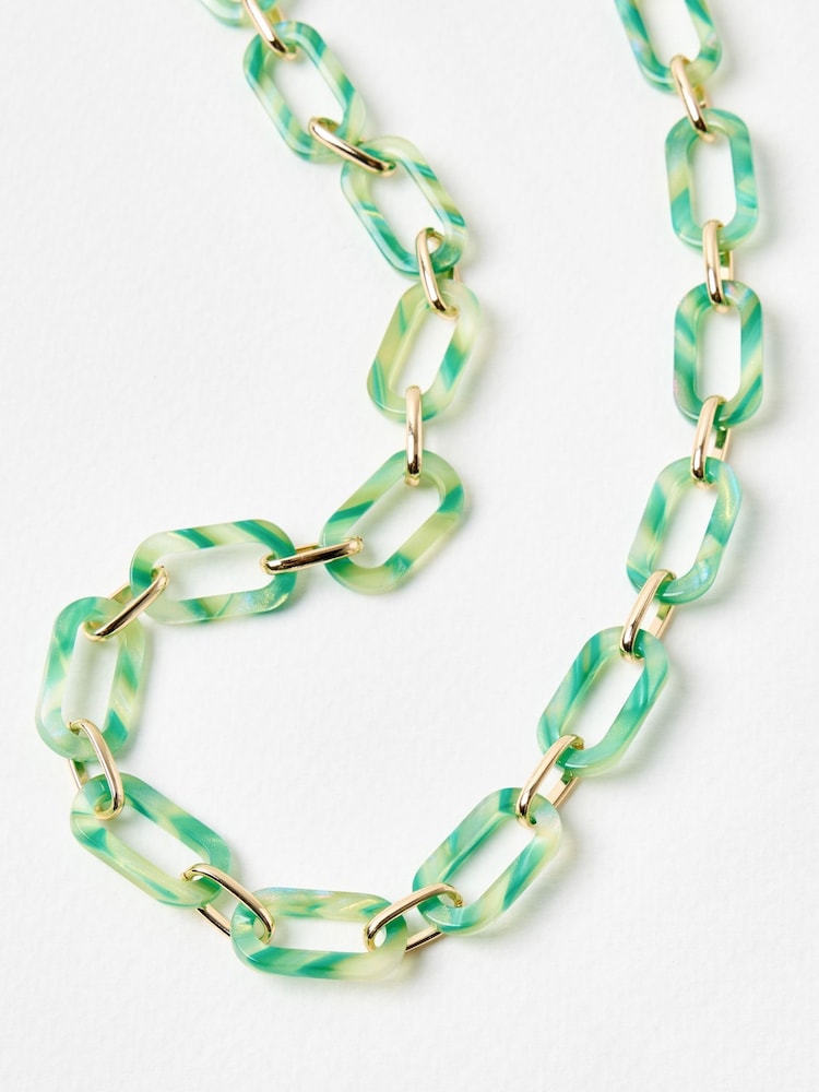 Oliver Bonas Green Adela Shimmer Resin & Gold Tone Glasses Chain - Image 2 of 4