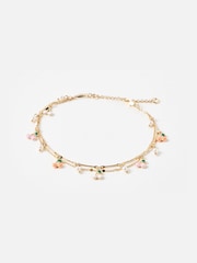 Oliver Bonas Gold Tone Molly Multi Cherry Charm Double Row Bracelet - Image 1 of 4