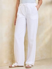 Cotton Traders White Linen Blend Relaxed Fit Trousers - Image 1 of 3