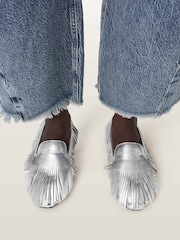 AllSaints Metallic Sandy Fringe Loafers - Image 1 of 7