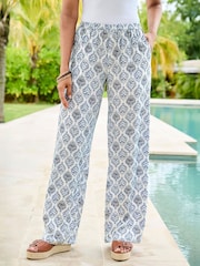 Cotton Traders White Printed Pull On Wide Leg Trousers - Image 2 of 3