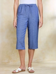 Cotton Traders Blue Linen Blend Relaxed Fit Cropped Trousers - Image 1 of 4