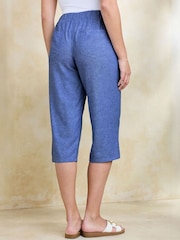 Cotton Traders Blue Linen Blend Relaxed Fit Cropped Trousers - Image 3 of 4