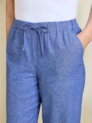 Cotton Traders Blue Linen Blend Relaxed Fit Cropped Trousers - Image 4 of 4