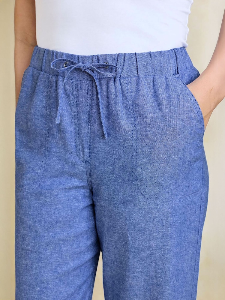 Cotton Traders Blue Linen Blend Relaxed Fit Cropped Trousers - Image 4 of 4