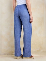 Cotton Traders Blue Linen Blend Relaxed Fit Trousers - Image 3 of 4