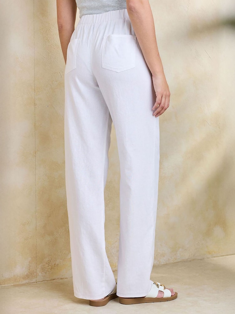 Cotton Traders White Linen Blend Relaxed Fit Trousers - Image 2 of 3