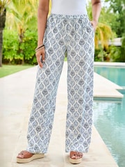 Cotton Traders White Printed Pull On Wide Leg Trousers - Image 2 of 3