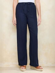 Cotton Traders Blue Linen Blend Relaxed Fit Trousers - Image 2 of 4