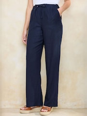 Cotton Traders Blue Linen Blend Relaxed Fit Trousers - Image 1 of 4