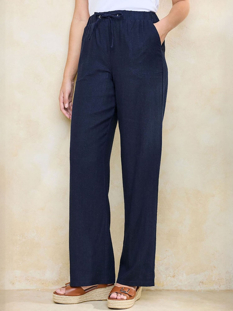 Cotton Traders Blue Linen Blend Relaxed Fit Trousers - Image 1 of 4