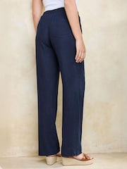 Cotton Traders Blue Linen Blend Relaxed Fit Trousers - Image 3 of 4