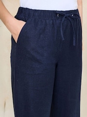 Cotton Traders Blue Linen Blend Relaxed Fit Trousers - Image 4 of 4