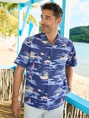Cotton Traders Blue Short Sleeve Summer Print Soft Touch Shirt - Image 2 of 3