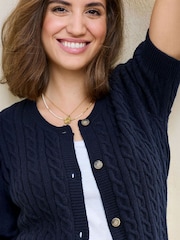 Cotton Traders Blue Short Sleeve Cable Cardigan - Image 4 of 4