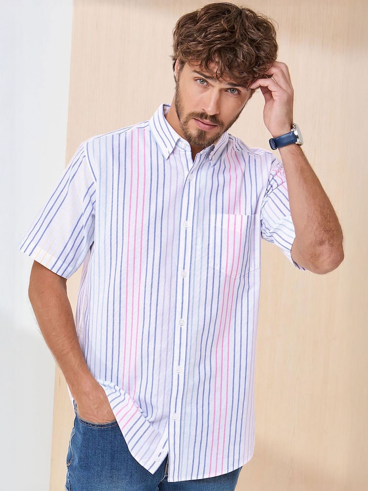 Cotton Traders Grey Signature Short Sleeve Oxford Shirt - Image 2 of 4