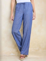 Cotton Traders Blue Linen Blend Relaxed Fit Trousers - Image 1 of 4