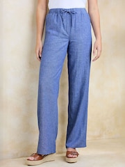 Cotton Traders Blue Linen Blend Relaxed Fit Trousers - Image 2 of 4