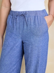 Cotton Traders Blue Linen Blend Relaxed Fit Trousers - Image 4 of 4