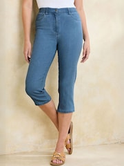Cotton Traders Blue Stretch Comfort Straight Leg Cropped Denim Jeans - Image 3 of 4