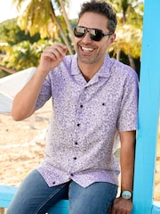Cotton Traders Purple Short Sleeve Summer Print Soft Touch Shirt - Image 1 of 3