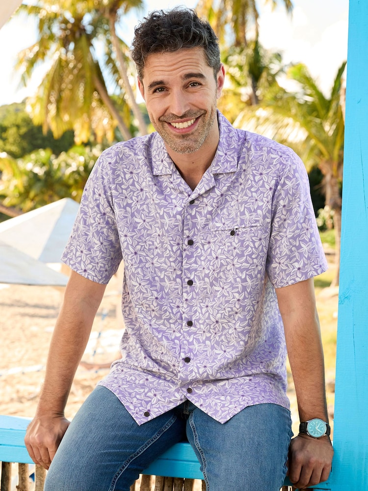 Cotton Traders Purple Short Sleeve Summer Print Soft Touch Shirt - Image 3 of 3