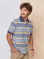 Cotton Traders Blue Signature Short Sleeve Birdseye Stripe Polo Shirt - Image 2 of 4