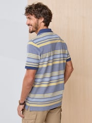 Cotton Traders Blue Signature Short Sleeve Birdseye Stripe Polo Shirt - Image 3 of 4