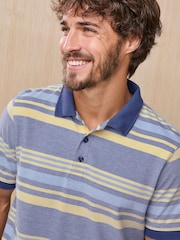 Cotton Traders Blue Signature Short Sleeve Birdseye Stripe Polo Shirt - Image 4 of 4