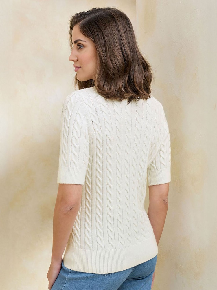 Cotton Traders White Short Sleeve Cable Jumper - Image 2 of 4
