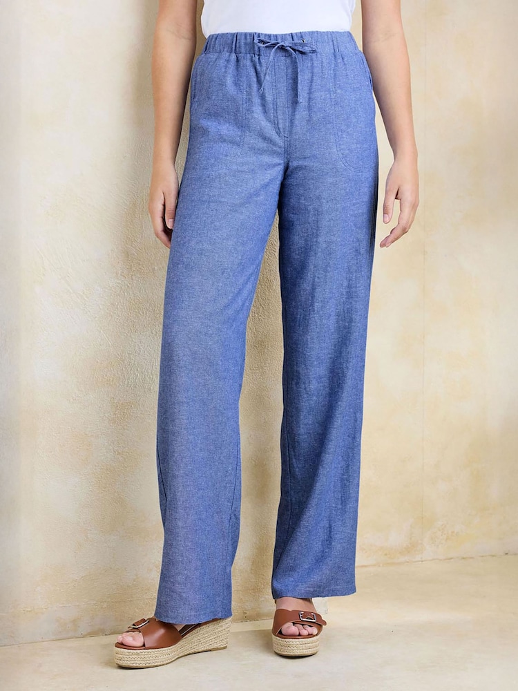 Cotton Traders Blue Linen Blend Relaxed Fit Trousers - Image 2 of 4 Cotton Traders Blue Linen Blend Relaxed Fit Trousers - Image 2 of 4