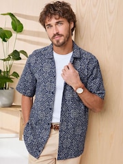Cotton Traders Blue Signature Short Sleeve Casual Cotton Shirt - Image 3 of 4