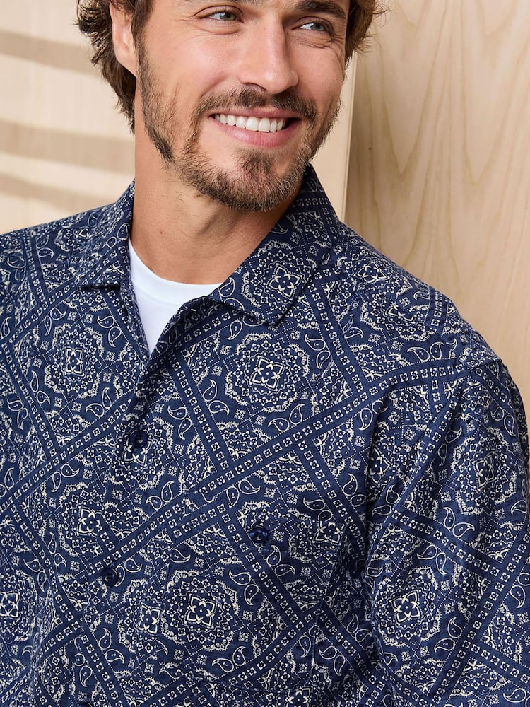 Cotton Traders Blue Signature Short Sleeve Casual Cotton Shirt - Image 4 of 4