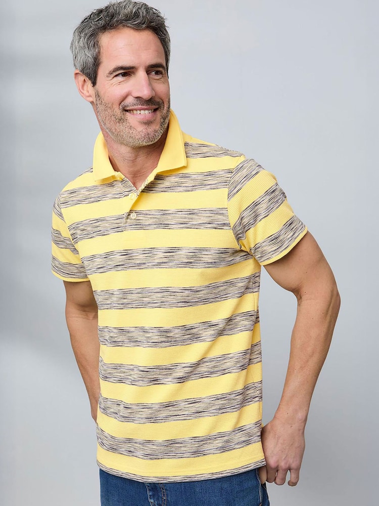 Cotton Traders Yellow Short Sleeve Textured Stripe Polo Shirt - Image 1 of 4