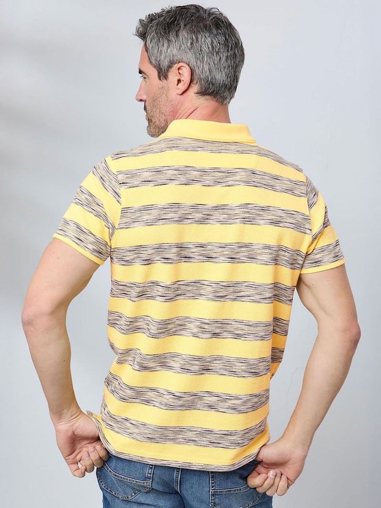 Cotton Traders Yellow Short Sleeve Textured Stripe Polo Shirt - Image 2 of 4