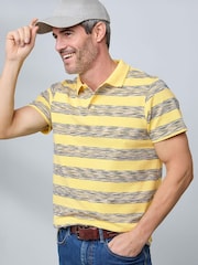 Cotton Traders Yellow Short Sleeve Textured Stripe Polo Shirt - Image 3 of 4