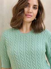 Cotton Traders Green Short Sleeve Cable Jumper - Image 4 of 4