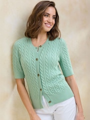 Cotton Traders Green Short Sleeve Cable Cardigan - Image 3 of 4