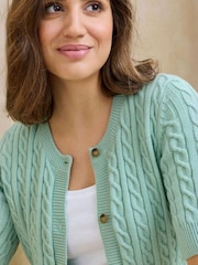 Cotton Traders Green Short Sleeve Cable Cardigan - Image 4 of 4