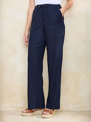 Cotton Traders Blue Linen Blend Relaxed Fit Trousers - Image 1 of 4