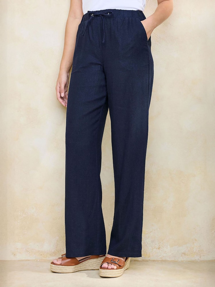 Cotton Traders Blue Linen Blend Relaxed Fit Trousers - Image 1 of 4