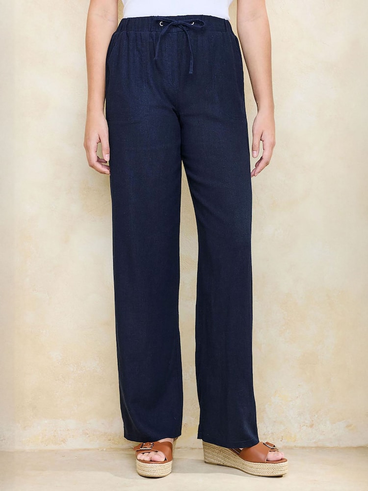 Cotton Traders Blue Linen Blend Relaxed Fit Trousers - Image 2 of 4