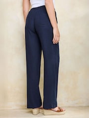 Cotton Traders Blue Linen Blend Relaxed Fit Trousers - Image 3 of 4