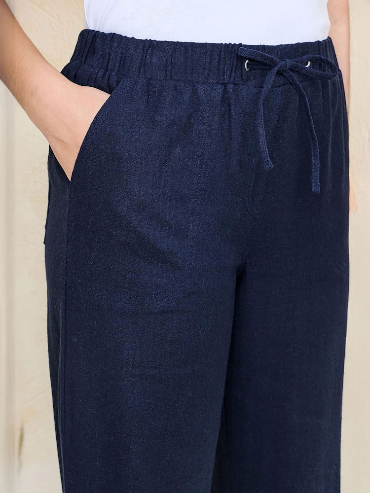 Cotton Traders Blue Linen Blend Relaxed Fit Trousers - Image 4 of 4