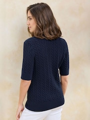 Cotton Traders Blue Short Sleeve Cable Jumper - Image 2 of 4
