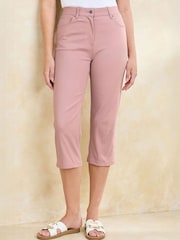 Cotton Traders Pink Stretch Comfort Straight Leg Cropped Twill Jeans - Image 1 of 4